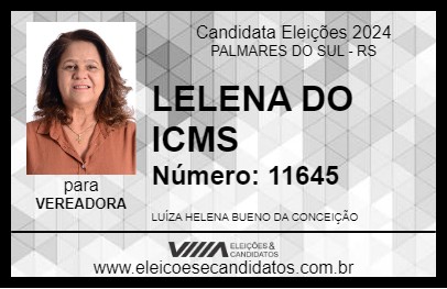 Candidato LELENA DO ICMS 2024 - PALMARES DO SUL - Eleições