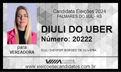 Candidato DIULI DO UBER 2024 - PALMARES DO SUL - Eleições