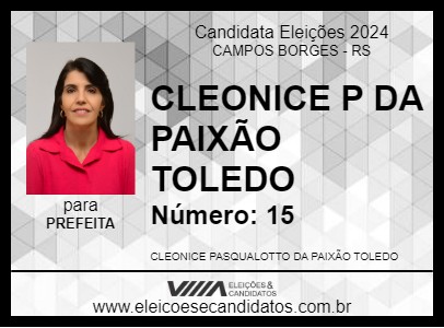 Candidato CLEONICE P DA PAIXÃO TOLEDO 2024 - CAMPOS BORGES - Eleições