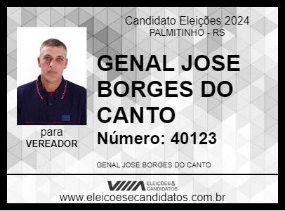 Candidato GENAL BORRACHEIRO 2024 - PALMITINHO - Eleições