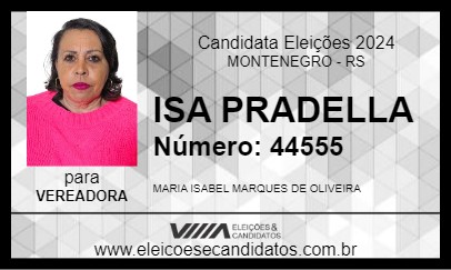 Candidato ISA PRADELLA 2024 - MONTENEGRO - Eleições