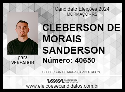 Candidato CLEBERSON DE MORAIS SANDERSON 2024 - MORMAÇO - Eleições