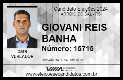 Candidato GIOVANI REIS BANHA 2024 - ARROIO DO SAL - Eleições