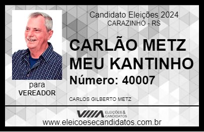 Candidato CARLÃO METZ  MEU KANTINHO 2024 - CARAZINHO - Eleições