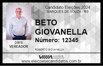 Candidato BETO GIOVANELLA 2024 - MARQUES DE SOUZA - Eleições