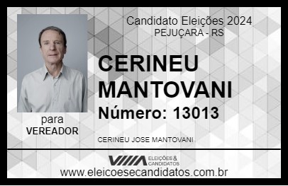 Candidato CERINEU MANTOVANI 2024 - PEJUÇARA - Eleições