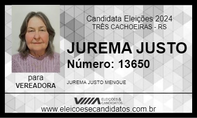 Candidato JUREMA JUSTO 2024 - TRÊS CACHOEIRAS - Eleições