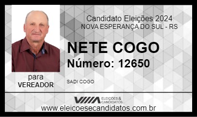 Candidato NETE COGO 2024 - NOVA ESPERANÇA DO SUL - Eleições