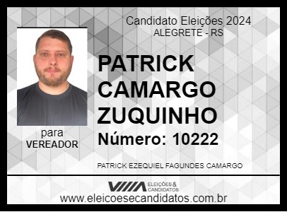 Candidato PATRICK CAMARGO ZUQUINHO 2024 - ALEGRETE - Eleições