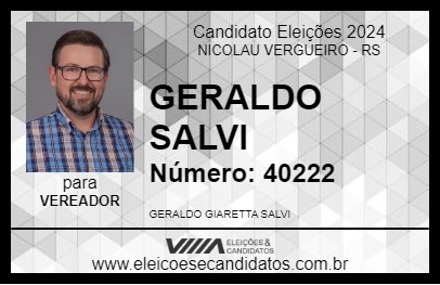 Candidato GERALDO SALVI 2024 - NICOLAU VERGUEIRO - Eleições