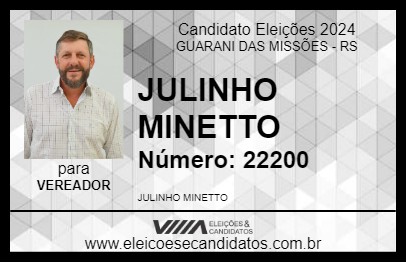 Candidato JULINHO MINETTO 2024 - GUARANI DAS MISSÕES - Eleições