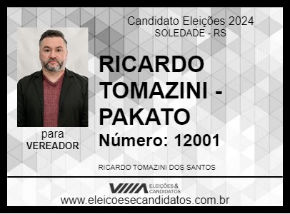 Candidato RICARDO TOMAZINI - PAKATO 2024 - SOLEDADE - Eleições