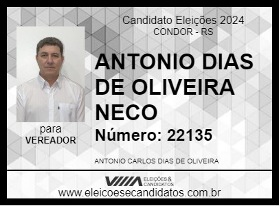 Candidato ANTONIO DIAS DE OLIVEIRA NECO 2024 - CONDOR - Eleições