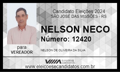 Candidato NELSON NECO 2024 - SÃO JOSÉ DAS MISSÕES - Eleições