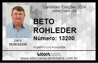 Candidato BETO ROHLEDER 2024 - UBIRETAMA - Eleições