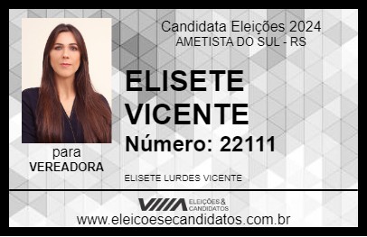 Candidato ELISETE VICENTE 2024 - AMETISTA DO SUL - Eleições