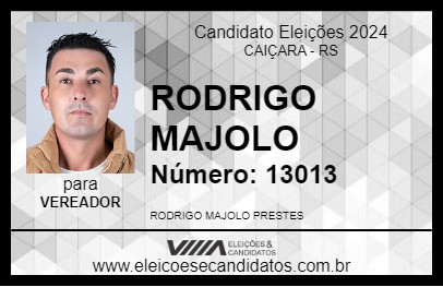 Candidato RODRIGO MAJOLO 2024 - CAIÇARA - Eleições