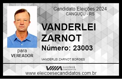 Candidato VANDERLEI ZARNOT 2024 - CANGUÇU - Eleições