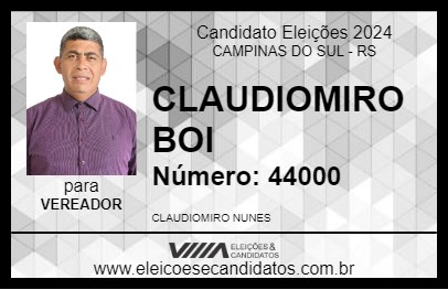 Candidato CLAUDIOMIRO BOI 2024 - CAMPINAS DO SUL - Eleições