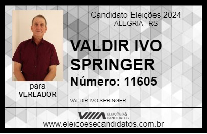 Candidato VALDIR IVO SPRINGER 2024 - ALEGRIA - Eleições