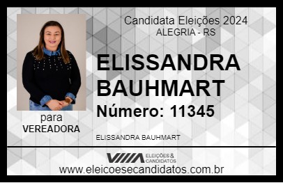 Candidato ELISSANDRA BAUHMART 2024 - ALEGRIA - Eleições