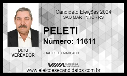 Candidato PELETI 2024 - SÃO MARTINHO - Eleições