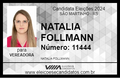 Candidato NATALIA FOLLMANN 2024 - SÃO MARTINHO - Eleições