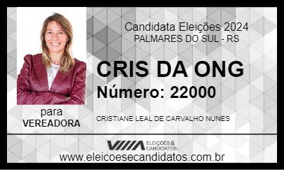 Candidato CRIS DA ONG 2024 - PALMARES DO SUL - Eleições