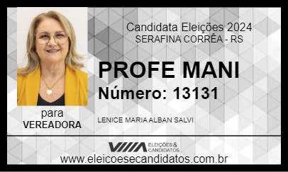 Candidato PROFE MANI 2024 - SERAFINA CORRÊA - Eleições