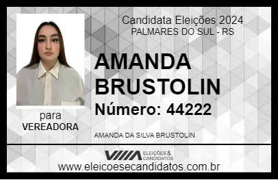 Candidato AMANDA BRUSTOLIN 2024 - PALMARES DO SUL - Eleições