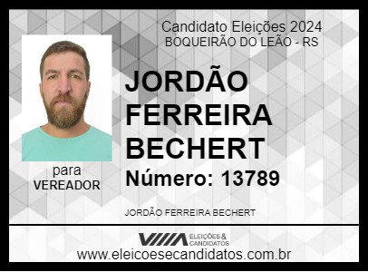 Candidato JORDÃO FERREIRA BECHERT 2024 - BOQUEIRÃO DO LEÃO - Eleições