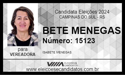 Candidato BETE MENEGAS 2024 - CAMPINAS DO SUL - Eleições