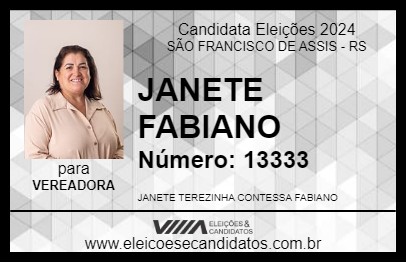 Candidato JANETE FABIANO 2024 - SÃO FRANCISCO DE ASSIS - Eleições