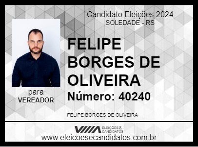 Candidato FELIPE BORGES DE OLIVEIRA 2024 - SOLEDADE - Eleições