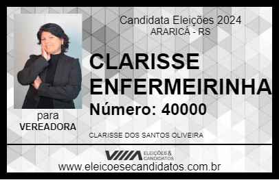 Candidato CLARISSE ENFERMEIRINHA 2024 - ARARICÁ - Eleições