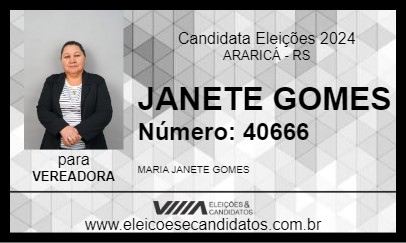 Candidato JANETE GOMES 2024 - ARARICÁ - Eleições