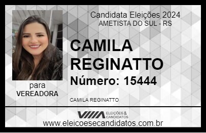 Candidato CAMILA REGINATTO 2024 - AMETISTA DO SUL - Eleições