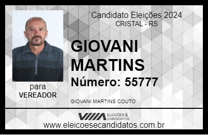 Candidato GIOVANI MARTINS 2024 - CRISTAL - Eleições