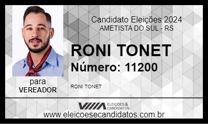 Candidato RONI TONET 2024 - AMETISTA DO SUL - Eleições