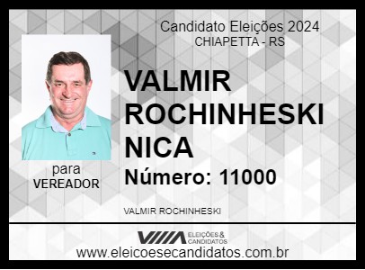 Candidato VALMIR ROCHINHESKI NICA 2024 - CHIAPETTA - Eleições