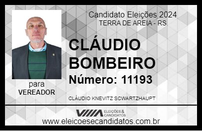 Candidato CLÁUDIO BOMBEIRO 2024 - TERRA DE AREIA - Eleições