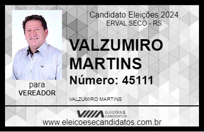 Candidato VALZUMIRO MARTINS 2024 - ERVAL SECO - Eleições