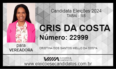 Candidato CRIS DA COSTA 2024 - TABAÍ - Eleições