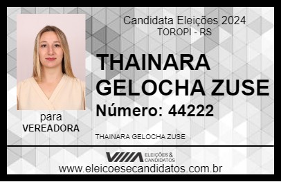 Candidato THAINARA GELOCHA ZUSE 2024 - TOROPI - Eleições