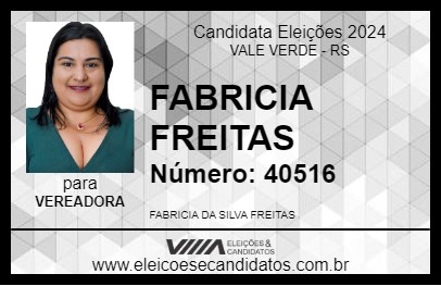 Candidato FABRICIA FREITAS 2024 - VALE VERDE - Eleições