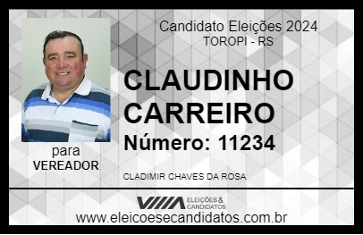 Candidato CLAUDINHO 2024 - TOROPI - Eleições