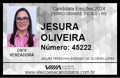 Candidato JESURA OLIVEIRA 2024 - CERRO GRANDE DO SUL - Eleições