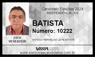 Candidato BATISTA 2024 - INDEPENDÊNCIA - Eleições