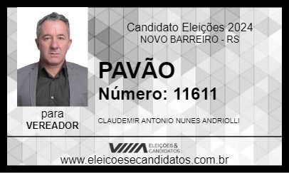 Candidato PAVÃO 2024 - NOVO BARREIRO - Eleições