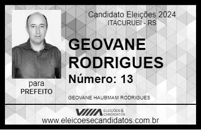 Candidato GEOVANE RODRIGUES 2024 - ITACURUBI - Eleições